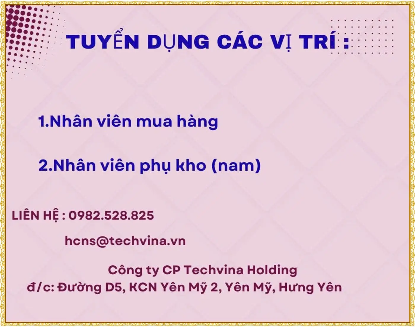 Hưng Yên tuyển nhân viên mua hàng
