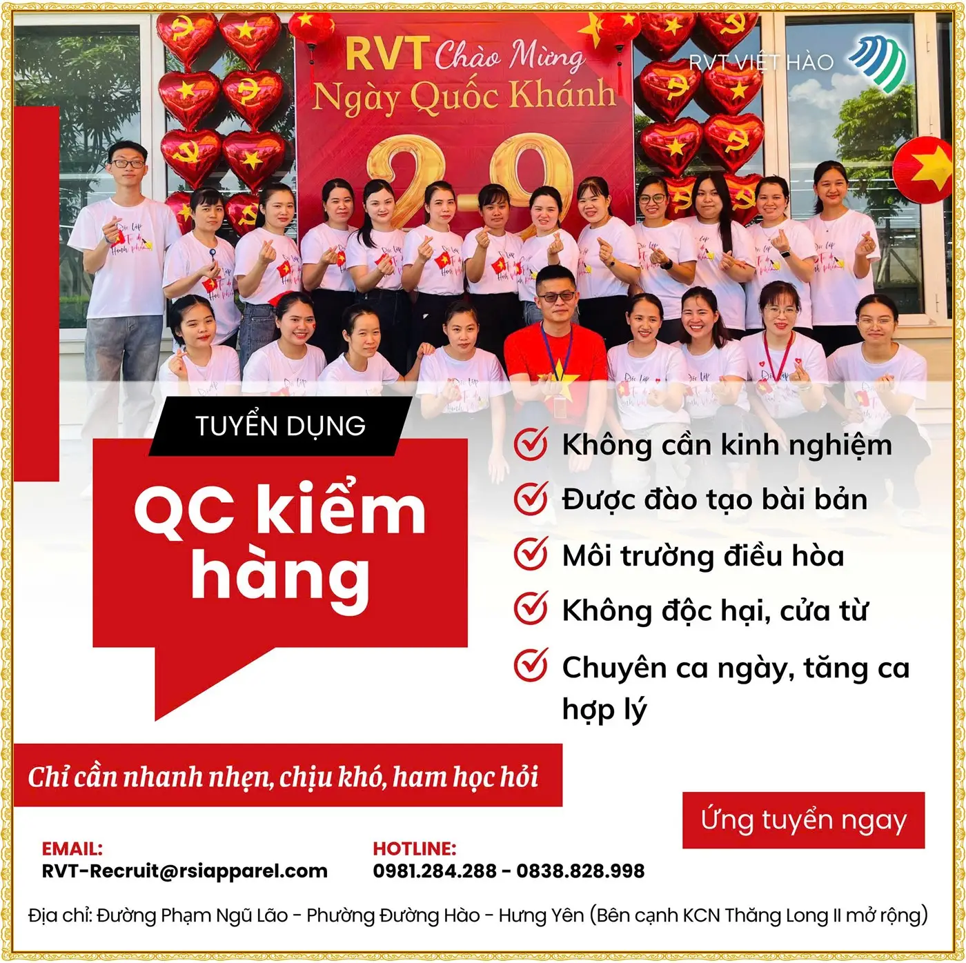 Hưng yên tuyển QC kiểm hàng