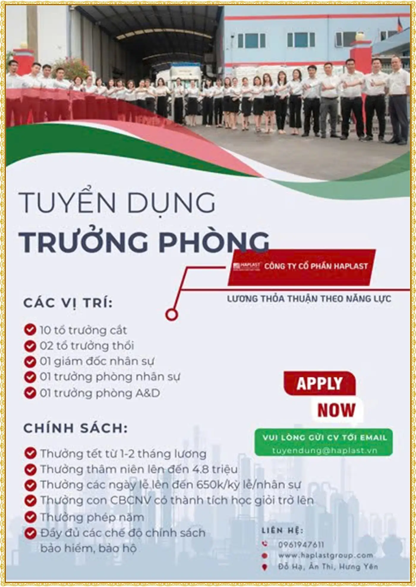 Hưng yên tuyển các trưởng phòng tại Ân thi