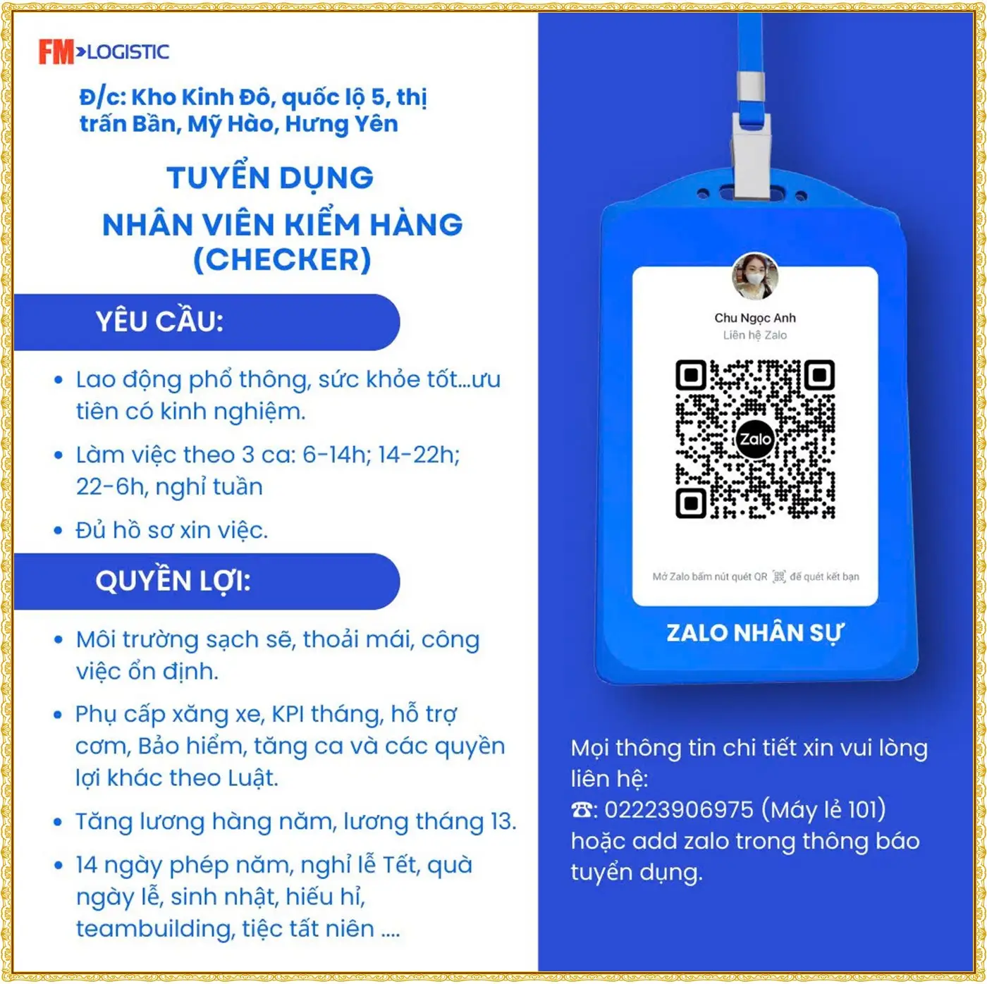 Tuyển nhân viên kiểm hàng tại Hưng Yên