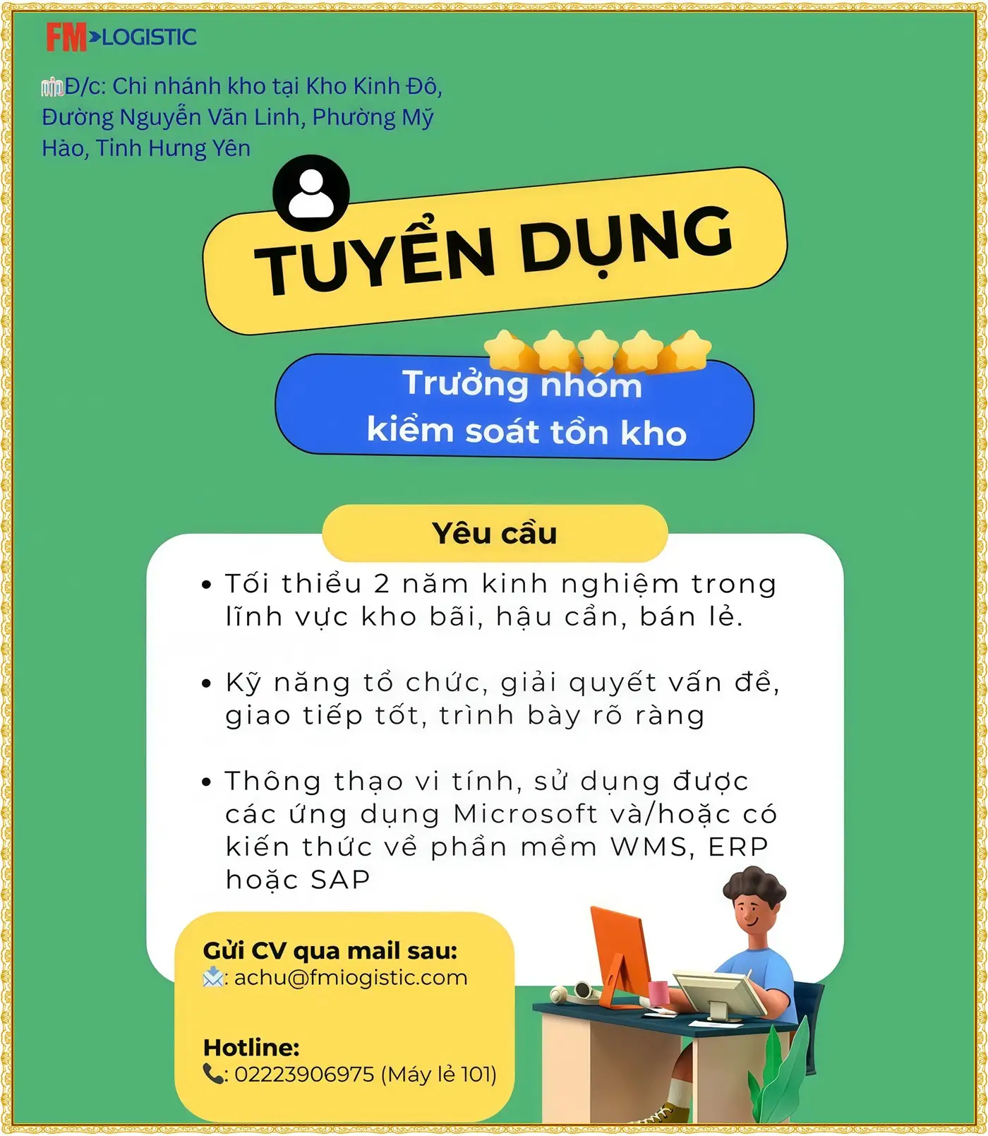 Tuyển trưởng nhóm kho tại Hưng Yên