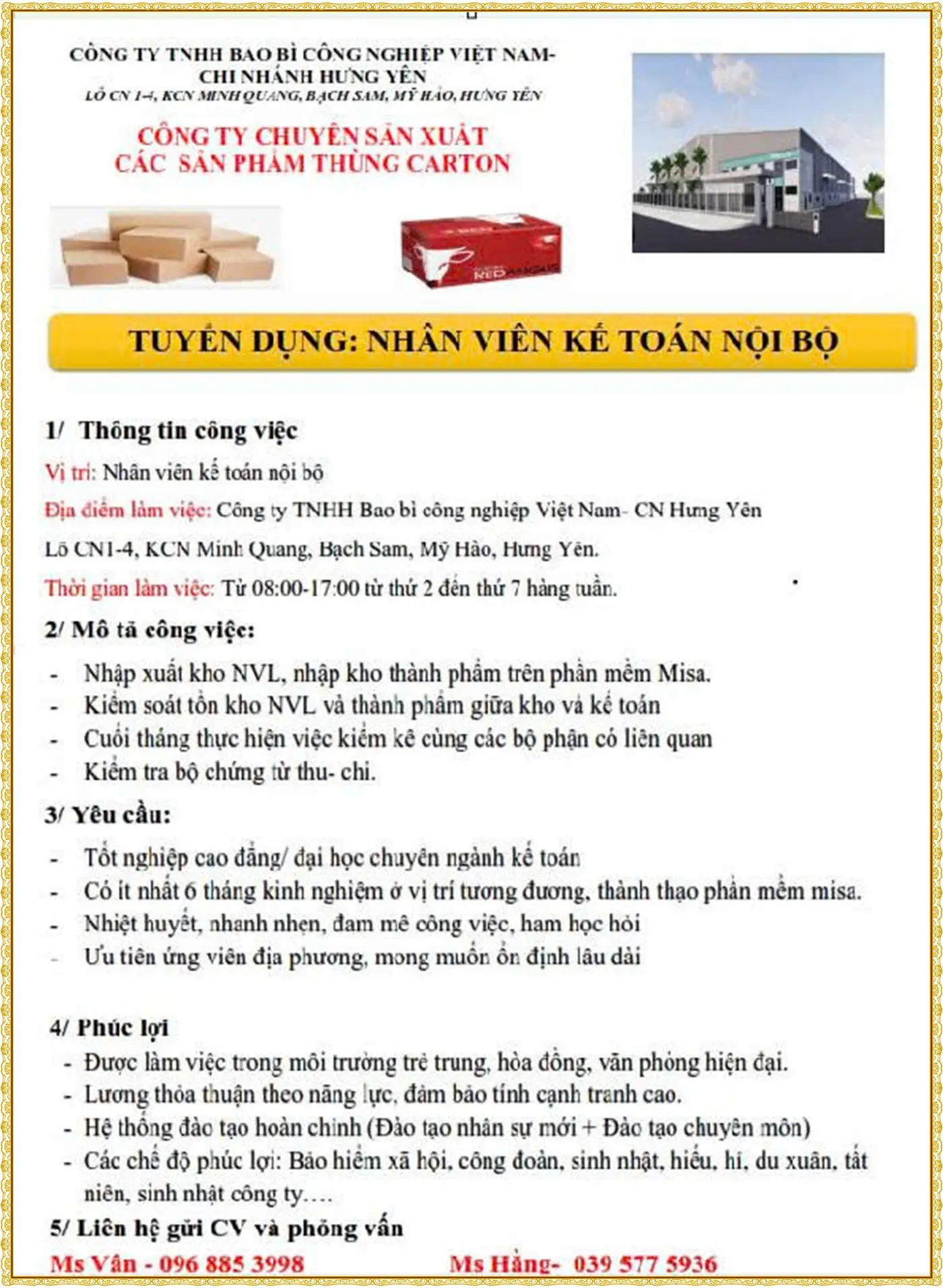 Tuyển kế toán tại Hưng Yên