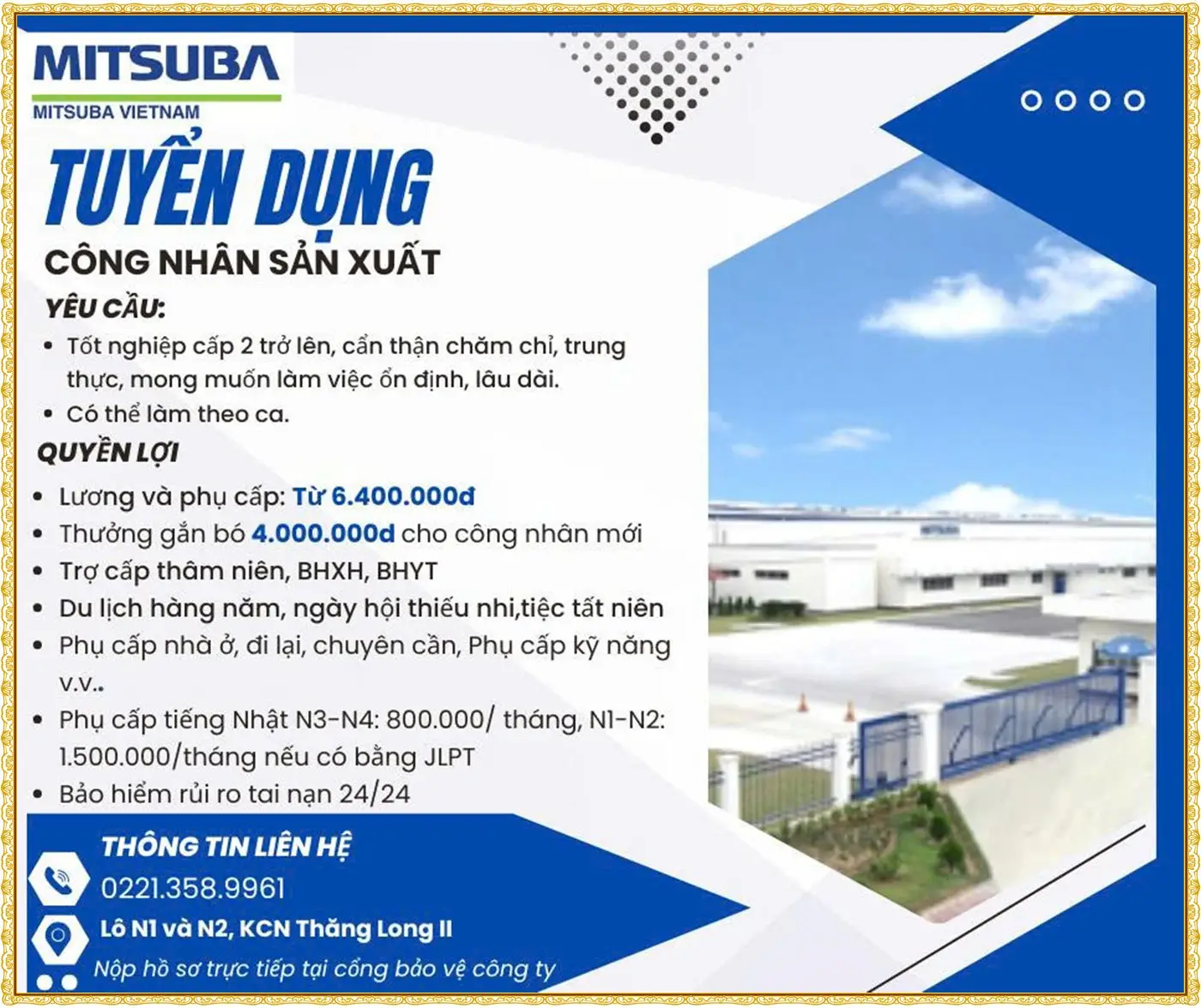 Tuyển công nhân sản xuất tại hưng yên